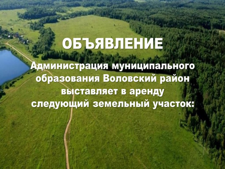Администрация муниципального образования Воловский район выставляет в аренду следующий земельный участок. Администрация муниципального образования Воловский район выставляет в аренду следующий земельный участок.